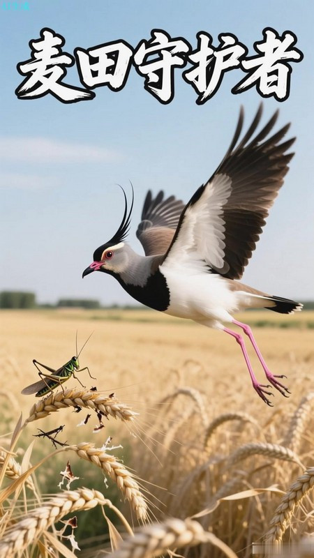 凤头麦鸡啃食华北麦田的蝗虫