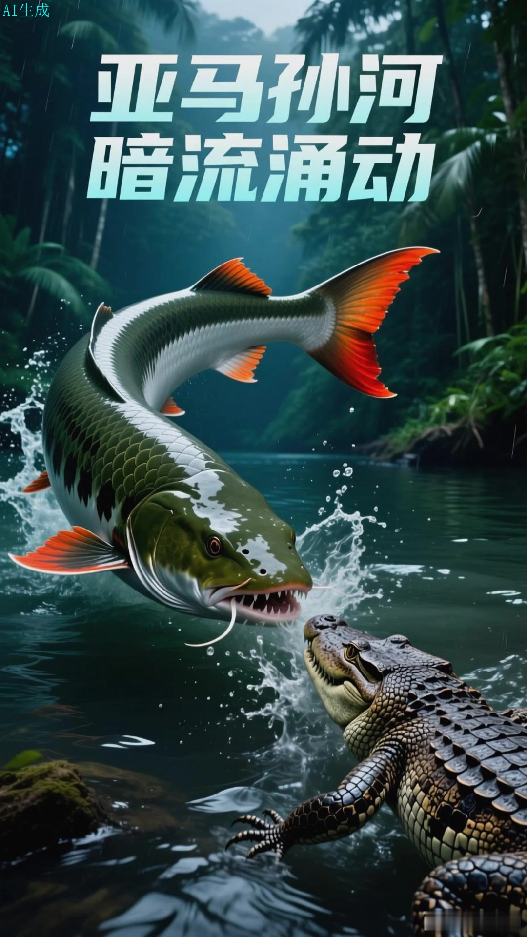 巨骨舌鱼甩尾击鱼,亚马逊河的大个头