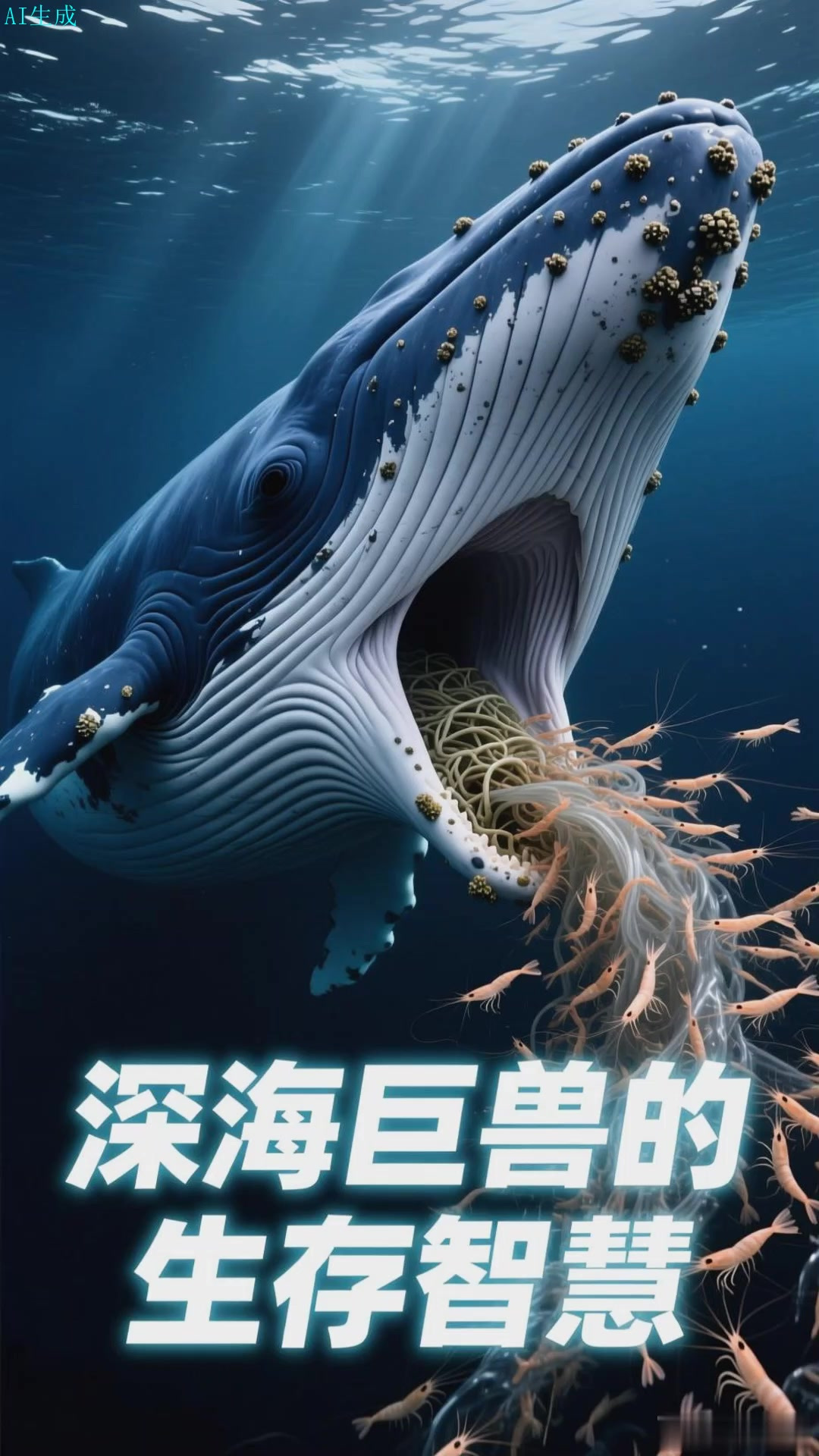 蓝鲸潜深海张开大嘴吞吃成吨磷虾