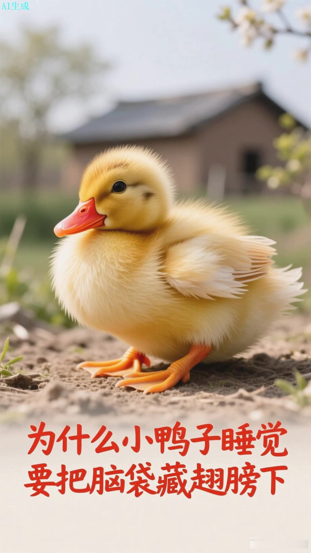 小鸭子睡觉,把脑袋藏到翅膀做的枕头下
