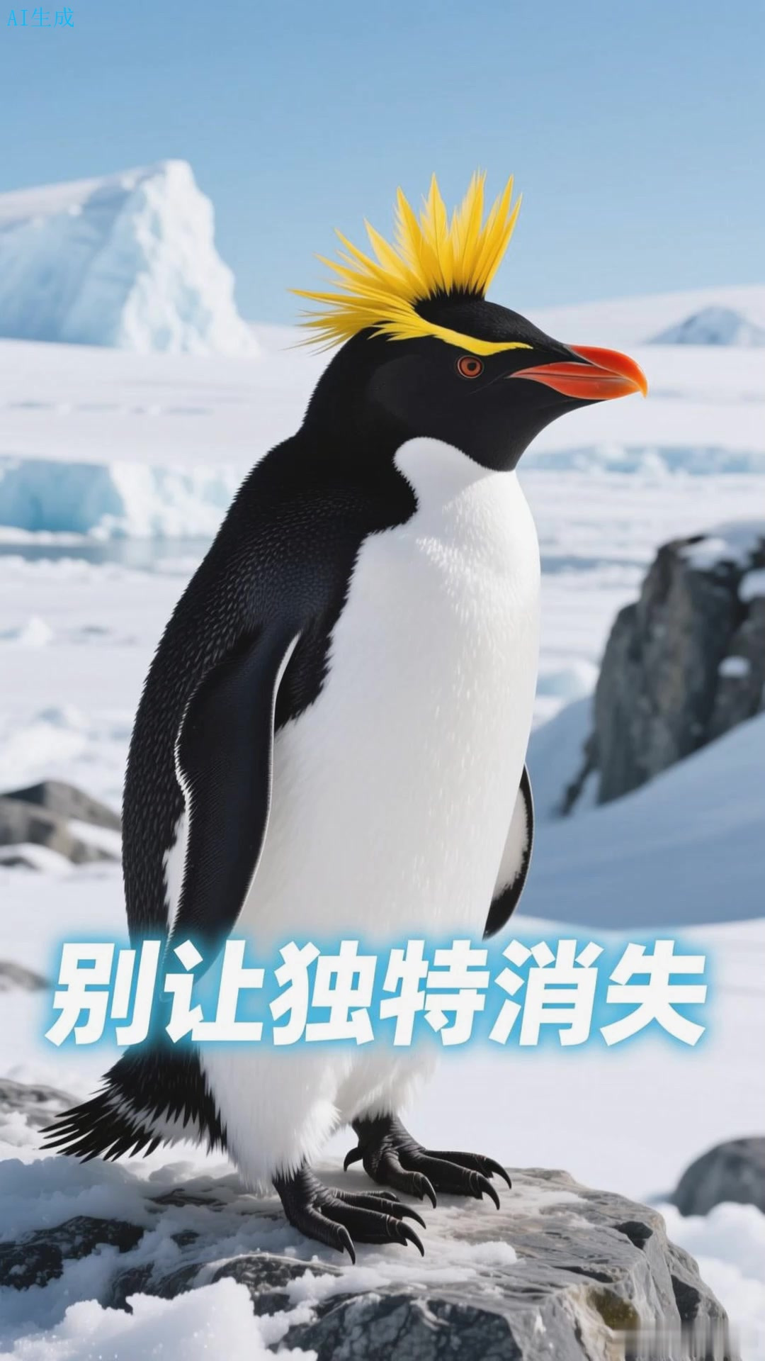 跳岩企鹅，莫西干发型，眼上那簇黄色的羽毛是它的独特标志