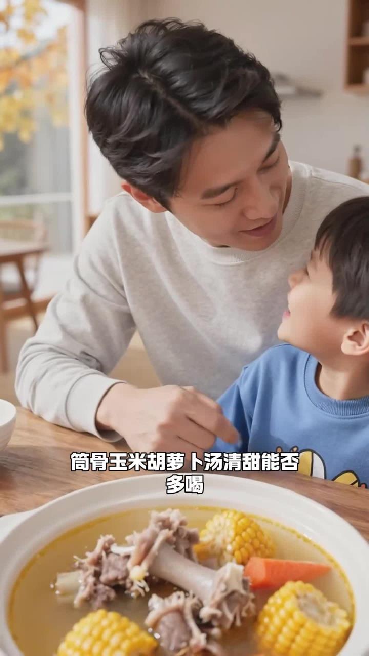 筒骨、玉米、胡萝卜,煲出来的汤清甜,孩子不爱吃菜能多喝汤吗?