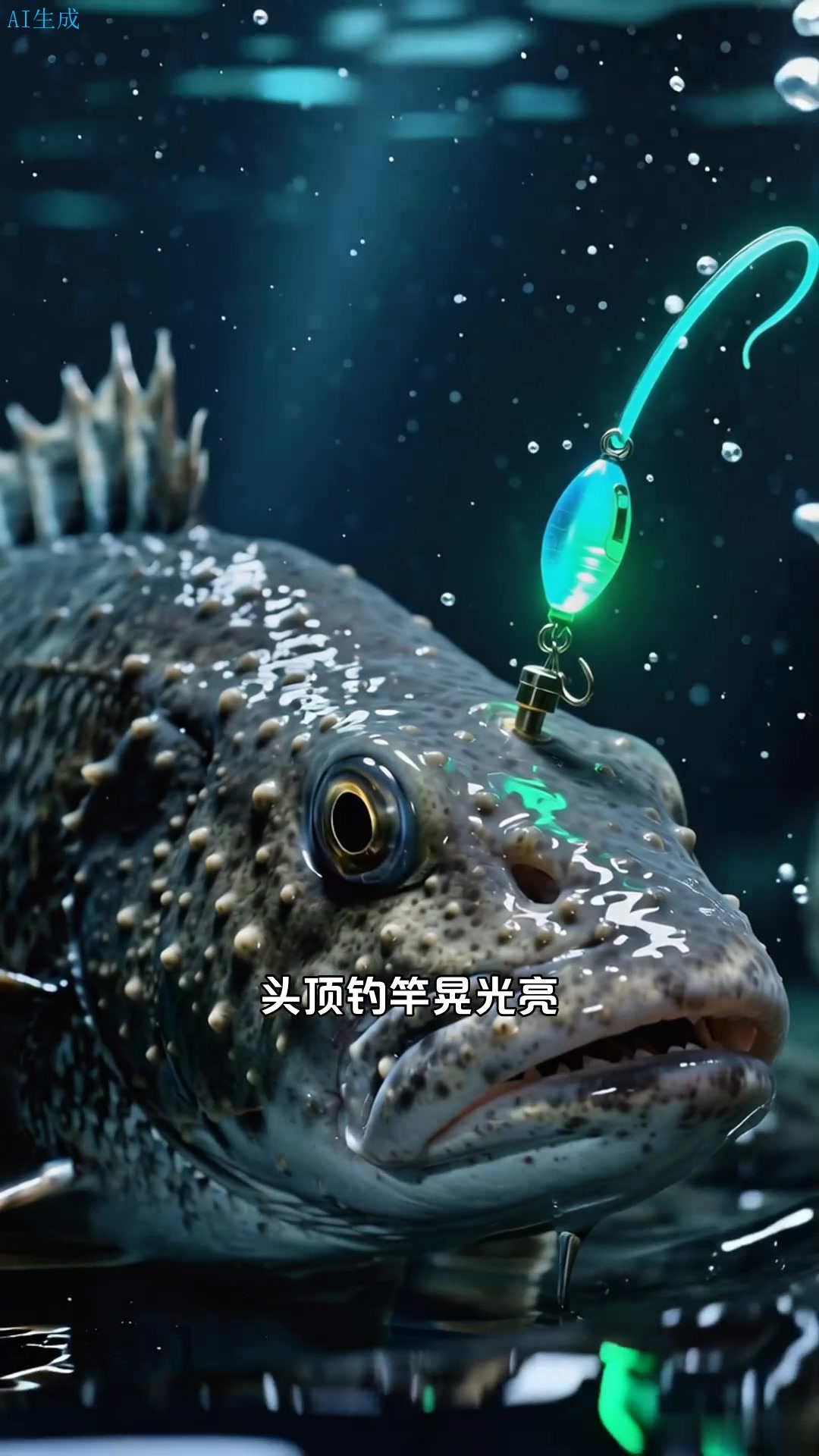 安康鱼潜深海,钓竿晃亮暗海的微光