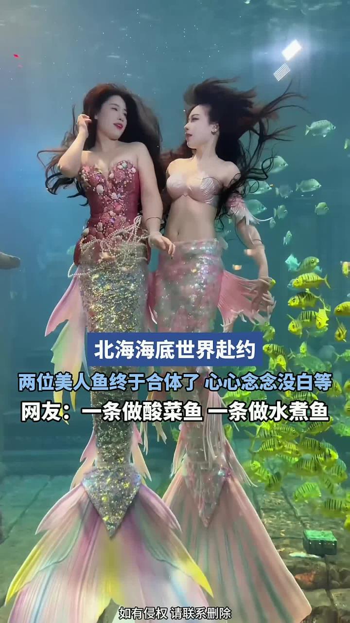 北海海底世界赴约,两位美人鱼终于合体了,心心念念没白等