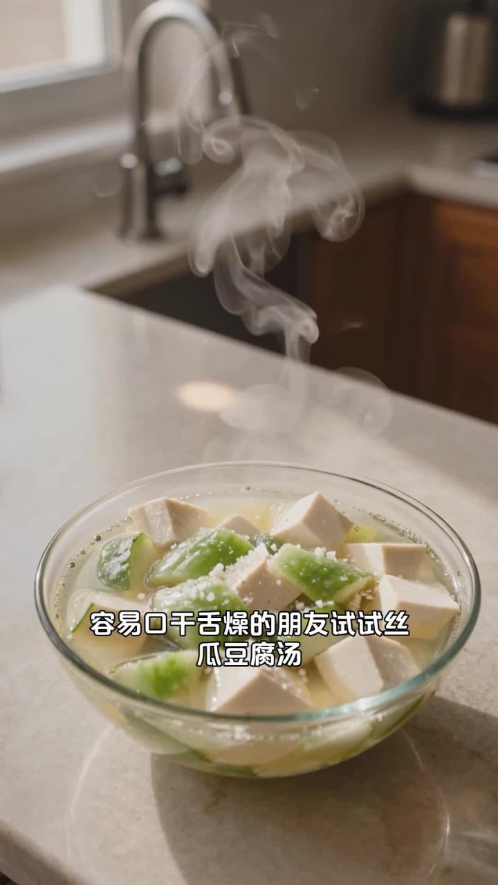 用丝瓜豆腐做汤喝,清热润燥生津,口干舌燥喝了舒服!