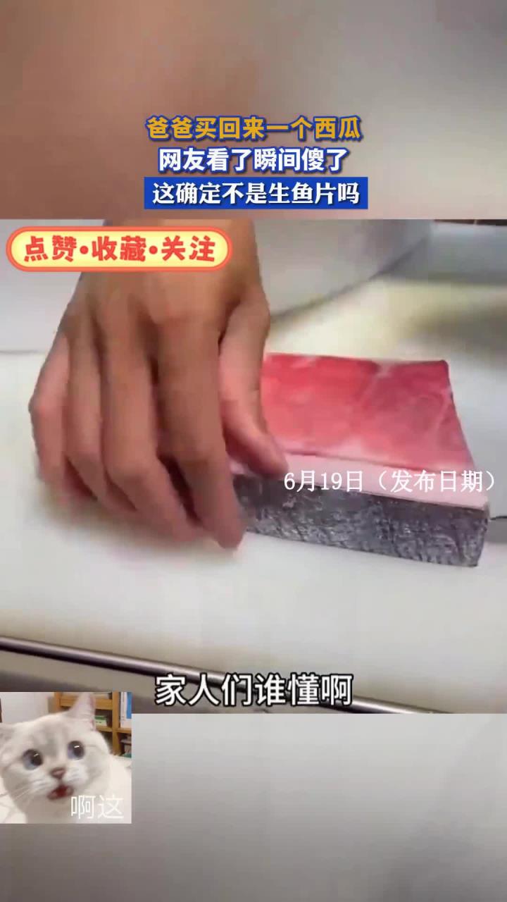 爸爸买回来一个西瓜,网友看了瞬间傻了,这确定不是生鱼片吗?
