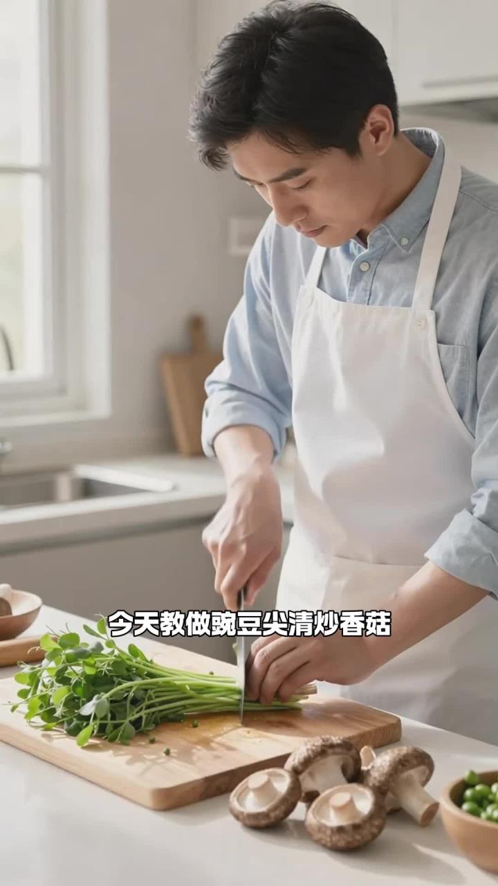 豌豆尖清炒香菇,鲜嫩清甜更爽口,清淡营养更好吸