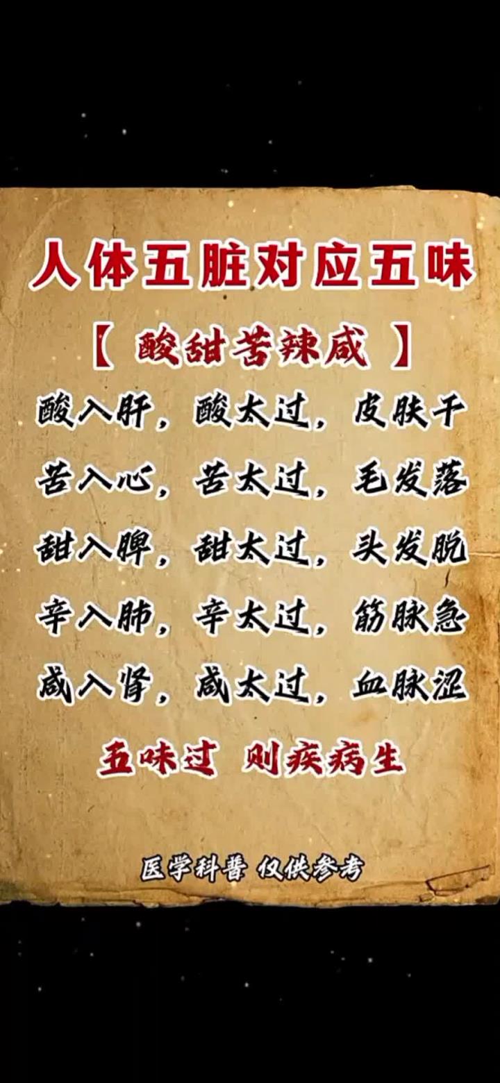 健康伴你行:酸甜苦辣咸五味俱全,心肝脾肺肾五脏六腑,相互对应