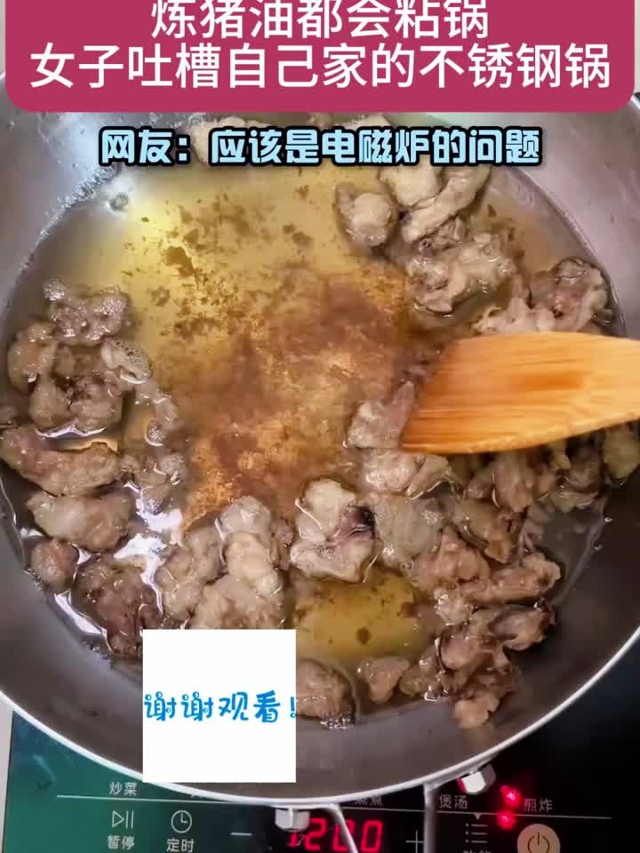 女生吐槽自己不锈钢锅,炸个猪油都能粘锅,网友:是电磁炉的问题