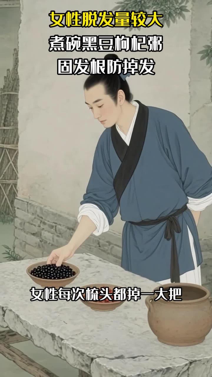 女性脱发量较大:煮碗黑豆枸杞粥,固发根防掉发