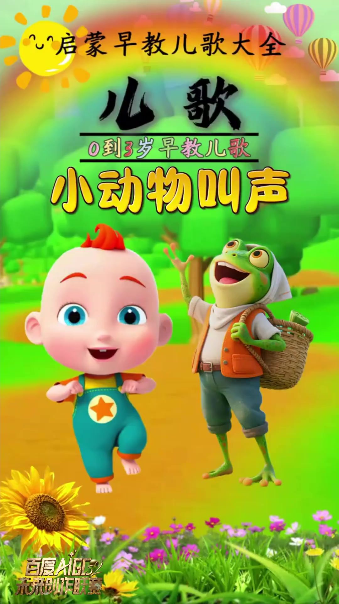 池塘边的小青蛙和小黄鸭的有趣叫声