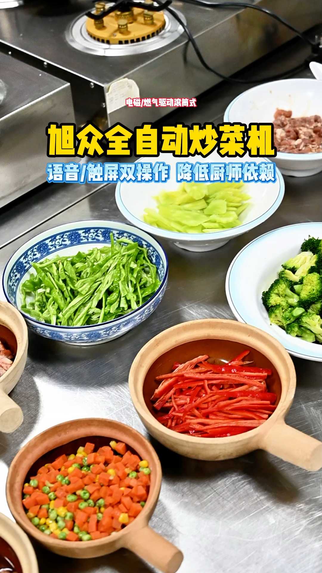 电磁燃气驱动滚筒式，全自动炒菜机