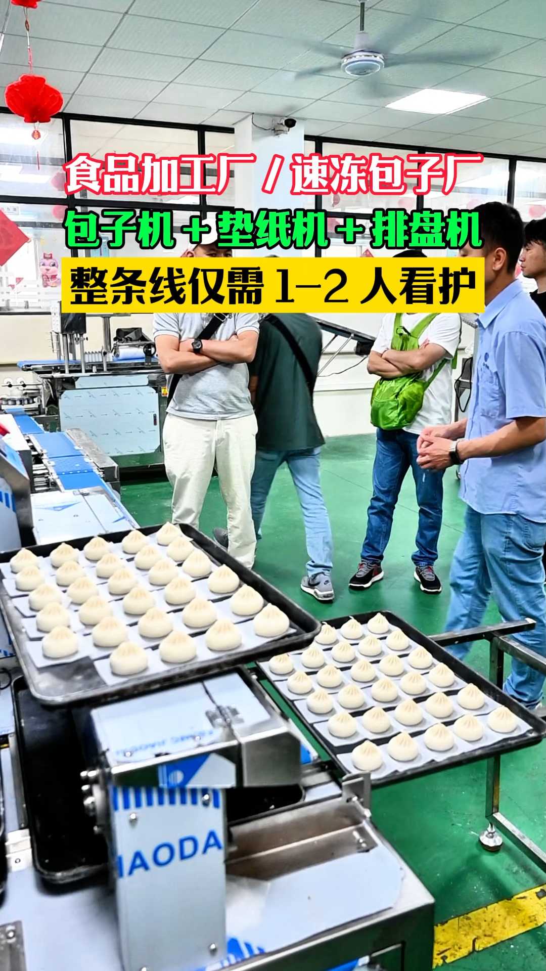 包子机 + 垫纸机 + 排盘机一条龙生产线，降低成本提高效率