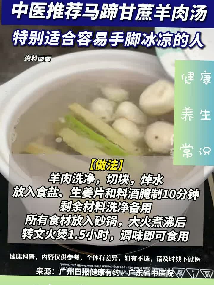 广东阿妈教你冬天煲马蹄甘蔗羊肉汤暖身又暖脚