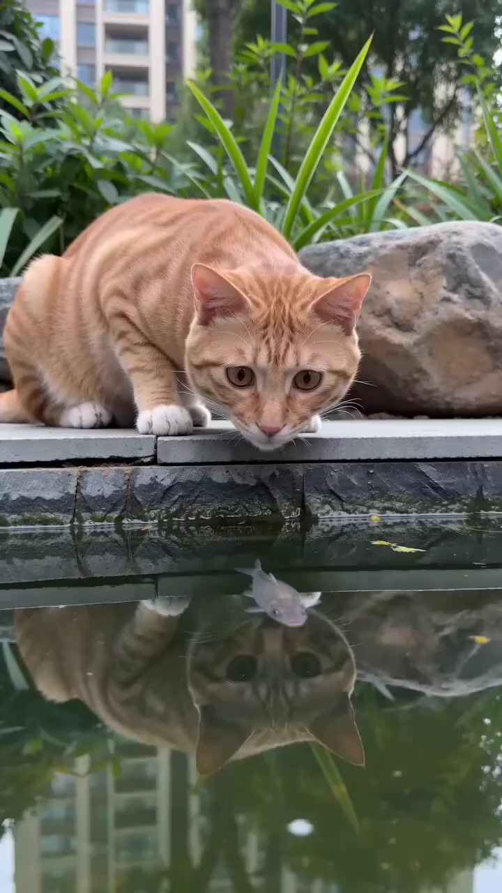 记录猫猫抓鱼全过程，靠技术吃鱼