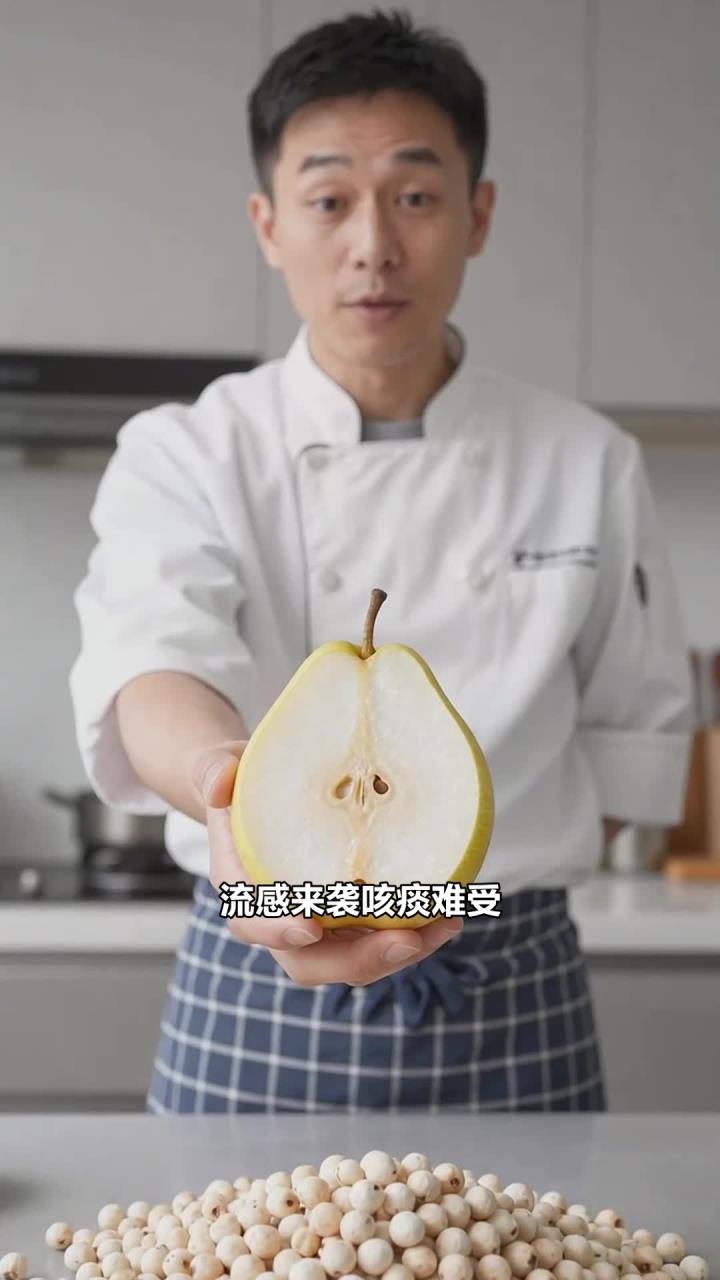 流感食护,冰糖雪梨炖川贝,润肺化痰缓解咳痰