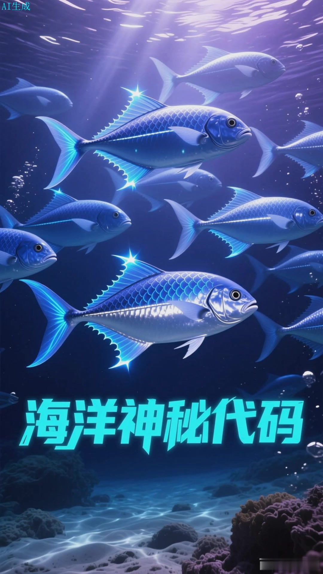 浅海粼光里蓝魔鱼群游