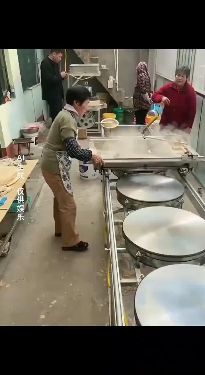山东杂粮煎饼全自动煎饼机，这么一推就好了，效率是真的高！