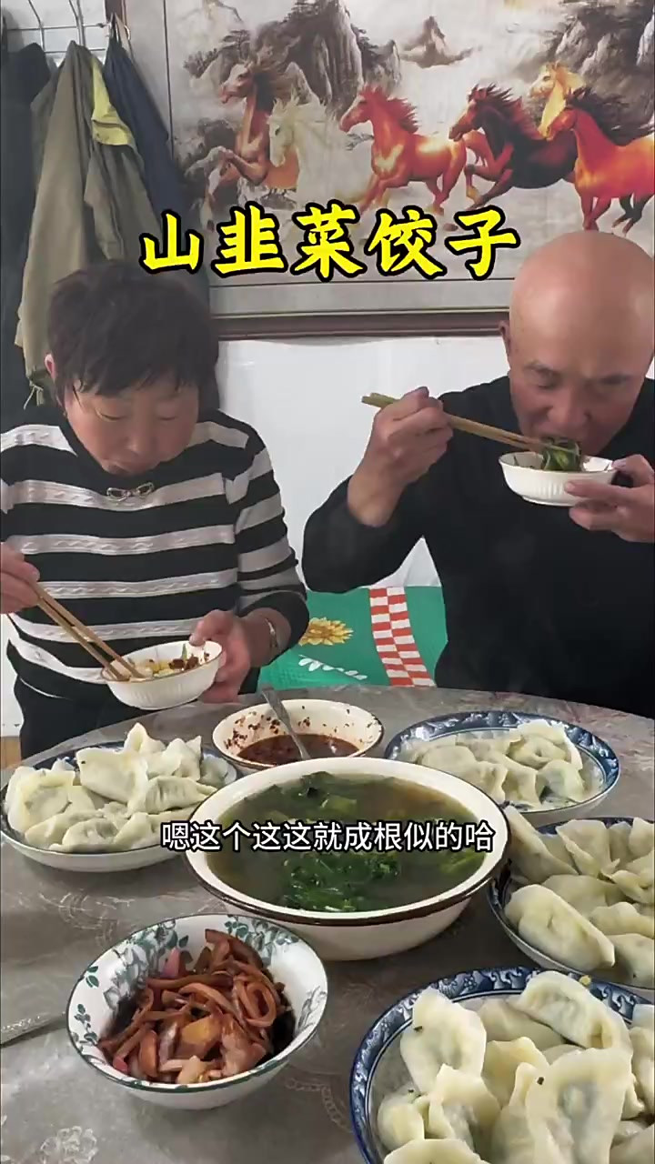 今天老妈用现挖的山韭菜,包饺子