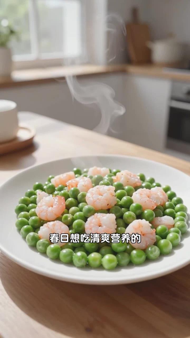 春日多食鲜豌豆炒虾仁丁盘,和中益气补蛋白,营养美味两相宜