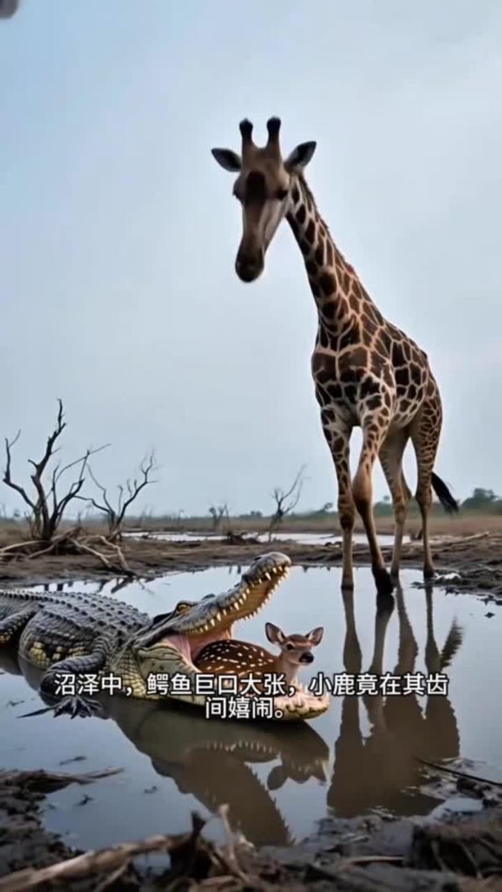 鳄鱼咬住小鹿,长劲鹿来解救