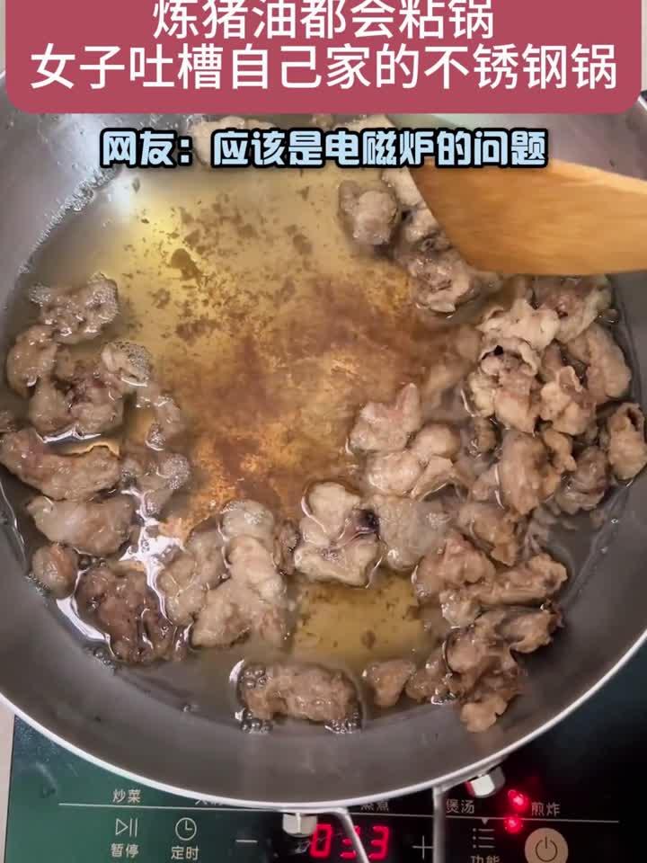 女生吐槽自己不锈钢锅,炸个猪油都能粘锅,网友:是电磁炉的问题