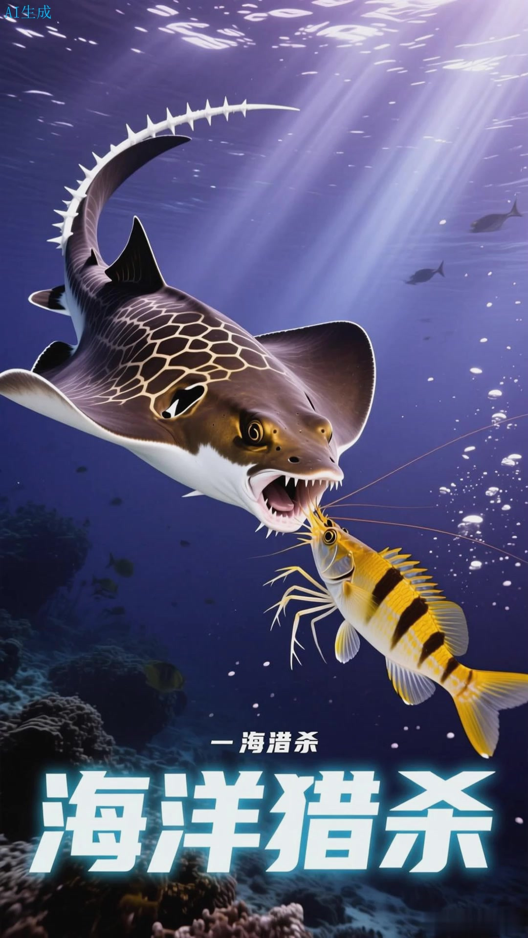 黄貂鱼啃食加勒比海的虾虎鱼