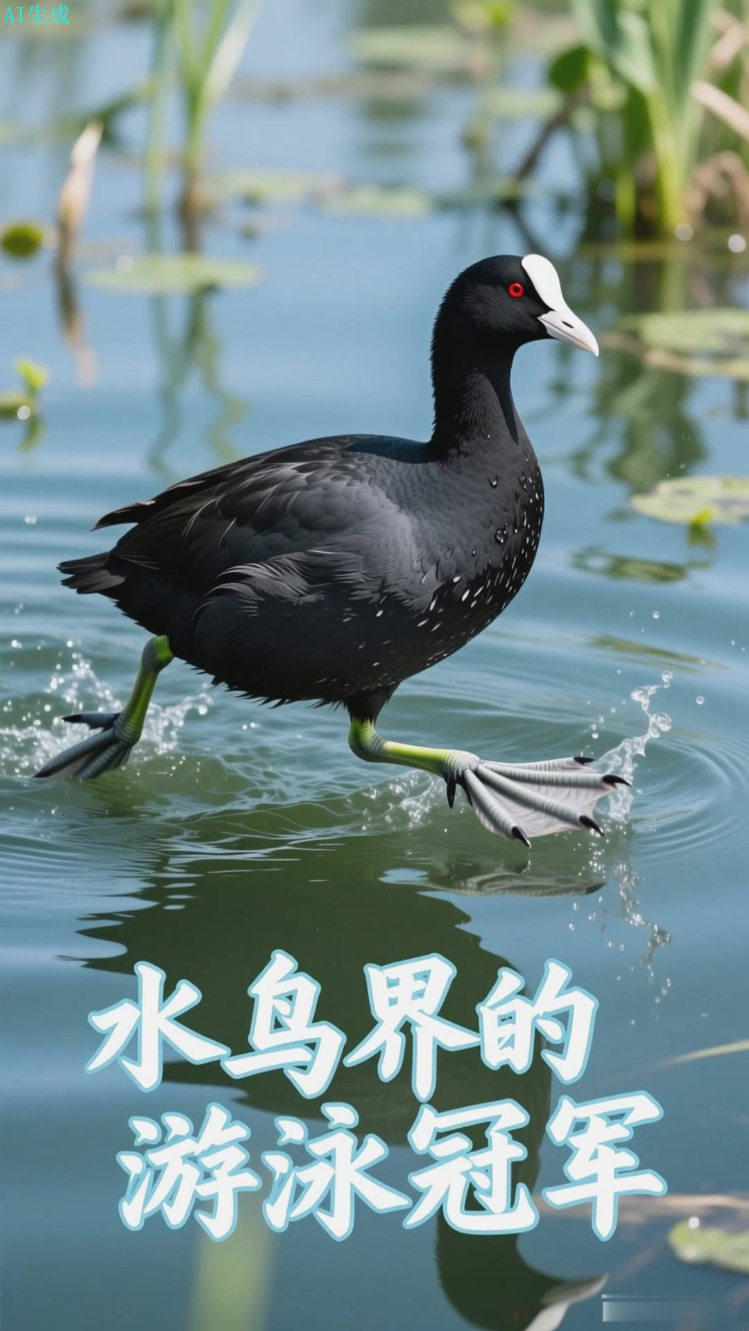白骨顶鸡水中游,自在