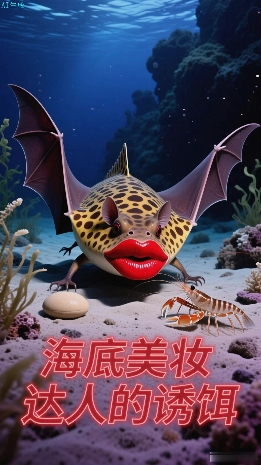 蝙蝠鱼，红唇诱惑，拥有鲜艳的红唇在海底爬行捕食