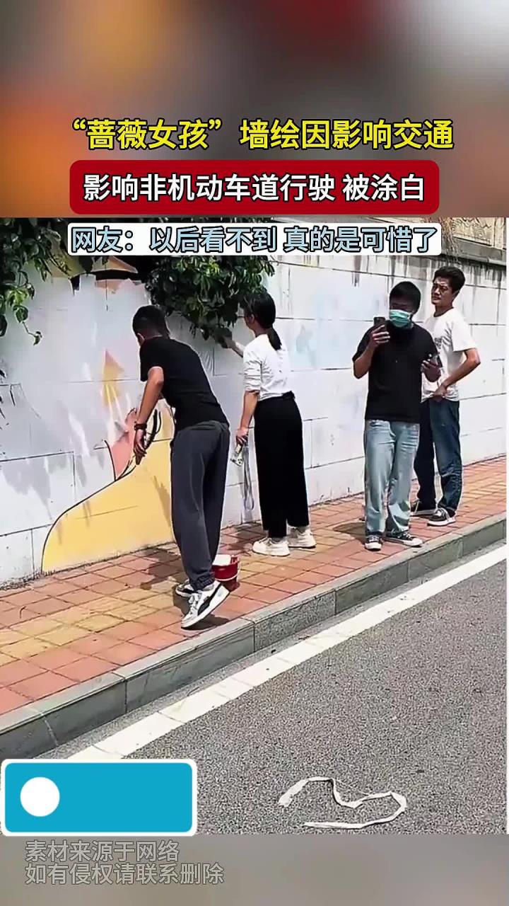“蔷薇女孩”墙绘因影响交通影响非机动车道行驶被涂白
