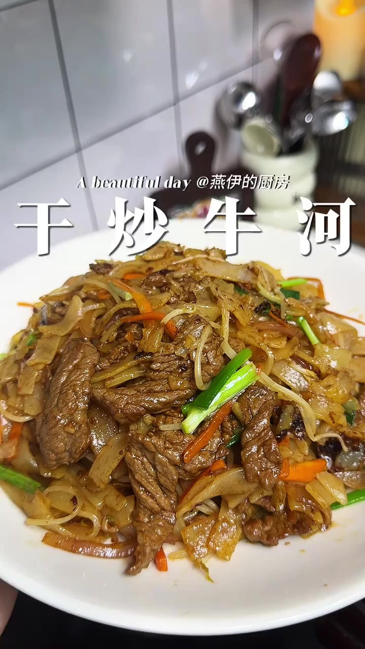 广东宵夜大排档必点的干炒牛河，粤菜中的经典，家庭版超级好吃