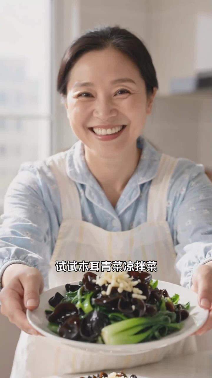 木耳搭配青菜和蒜末凉拌,清肠通便不刺激,家常做法很简单