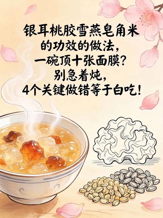 银耳桃胶雪燕皂角米的功效的做法，一碗顶十张面膜？别急着炖，4个关键做错等于白吃！