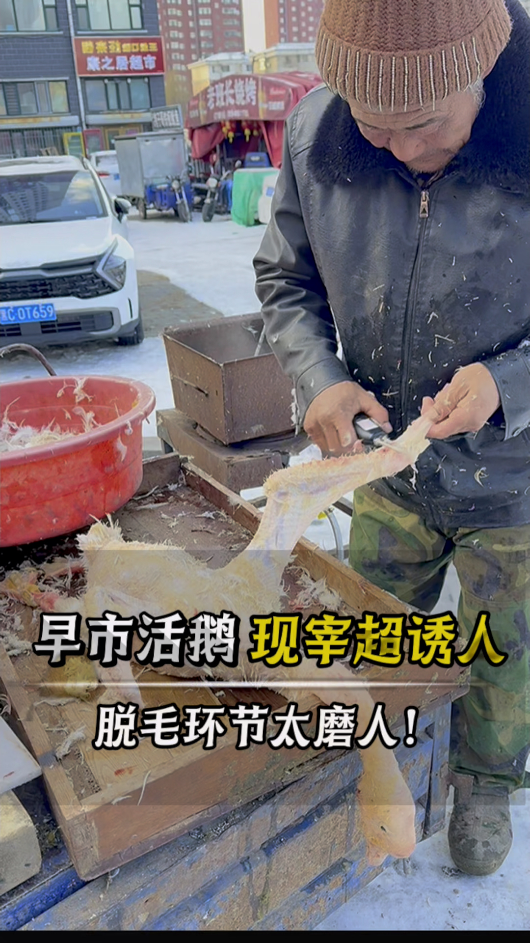 早市活鹅现杀超新鲜,脱毛竟要费这劲?