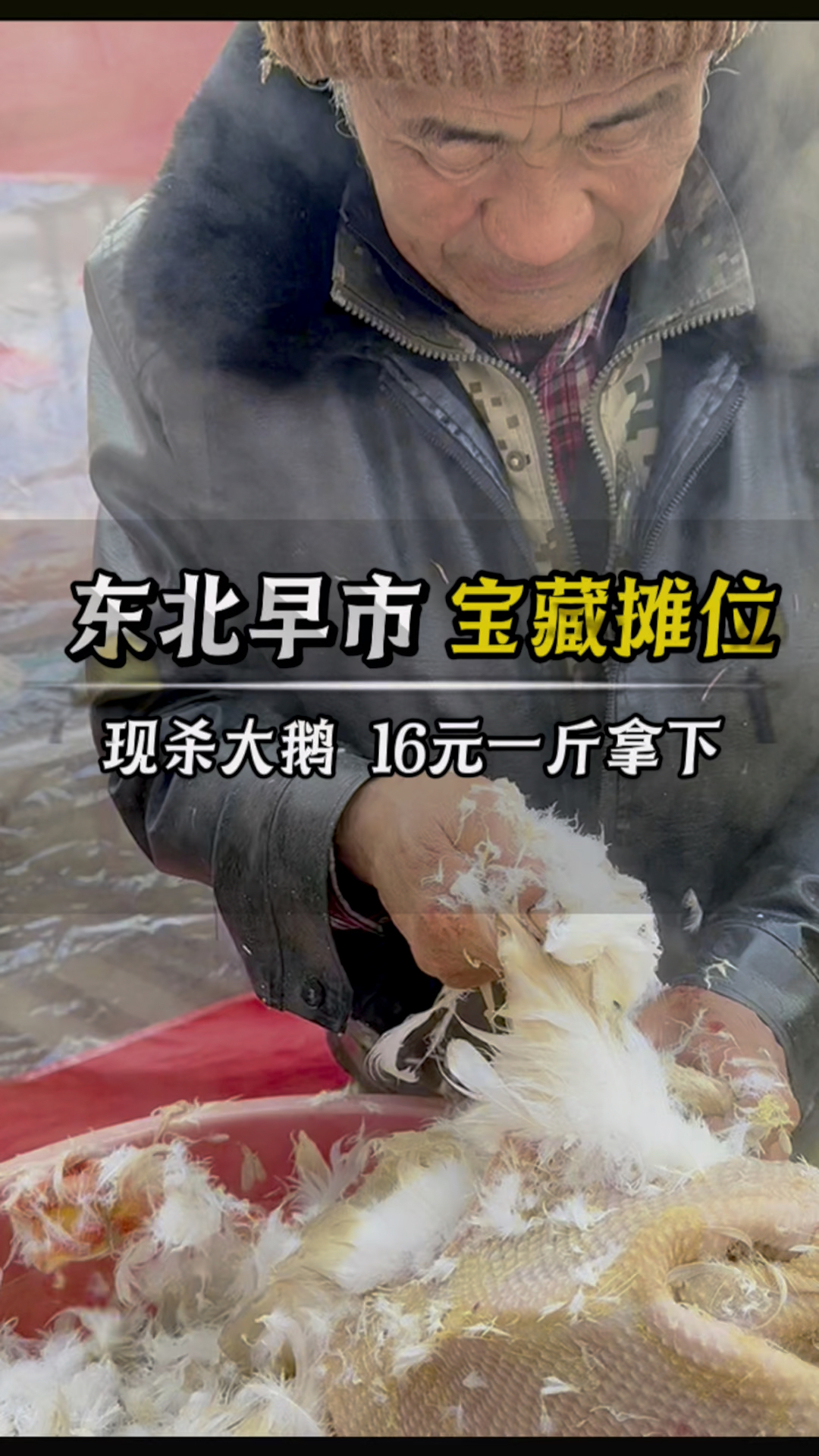东北早市现杀大鹅16块钱一斤