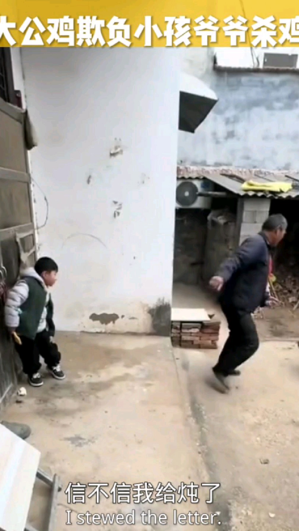 大公鸡欺负小孩爷爷杀鸡搞笑配音视频
