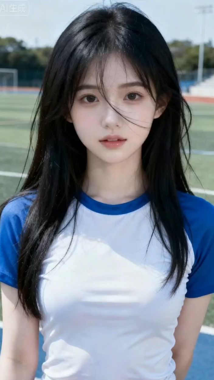 校园风美女!蓝白T恤超清新 #漂亮小姐姐 #女生头像 #今日穿搭