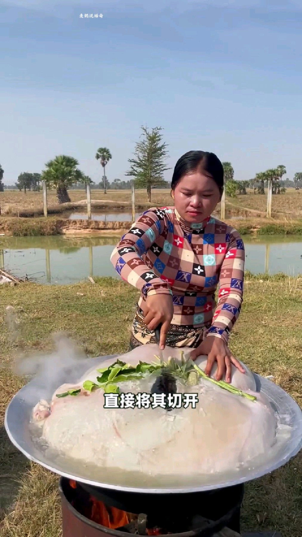 女人一家太有实力了,竟然买来一个大牛肚,直接放进大锅里煮