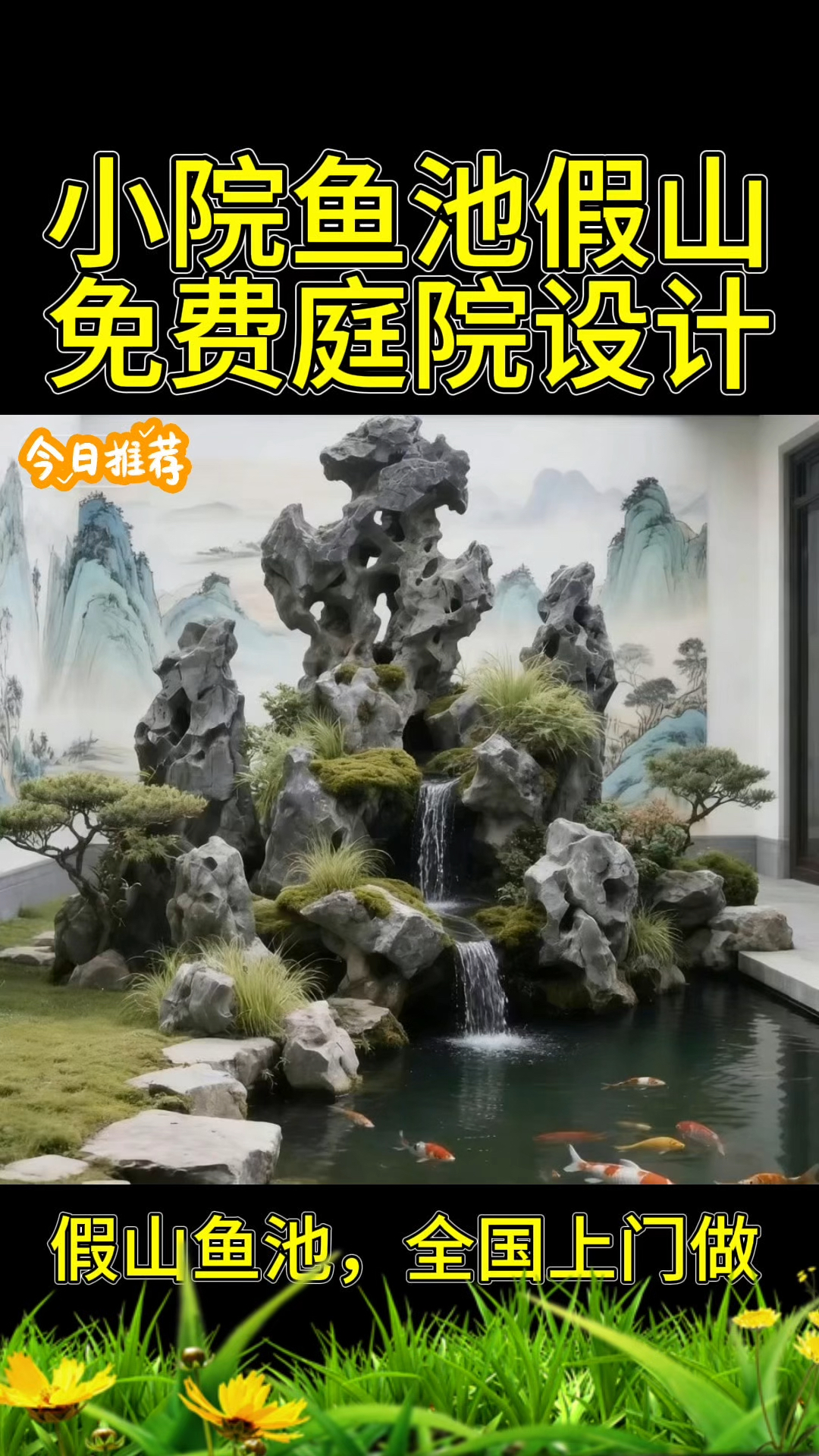 小院假山流水,锦鲤鱼池,免费设计