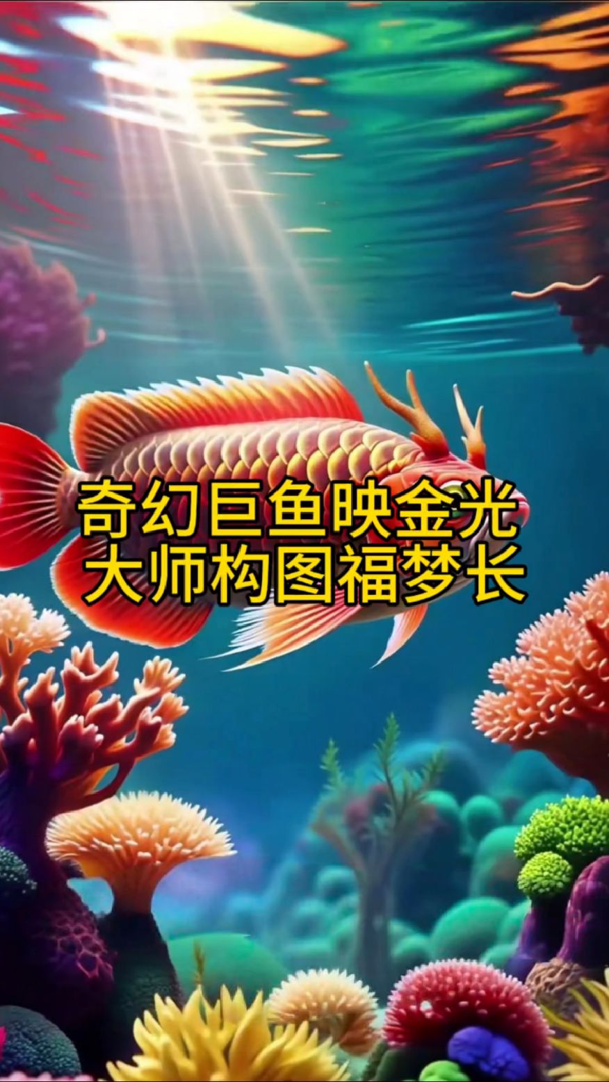 奇幻巨鱼映金光 大师构图福梦长