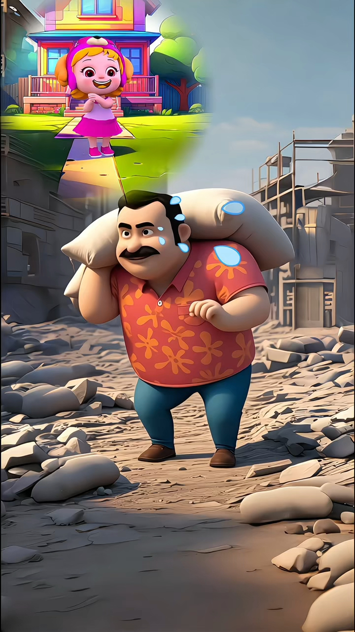 爸爸辛苦工作给女儿买蛋糕吃