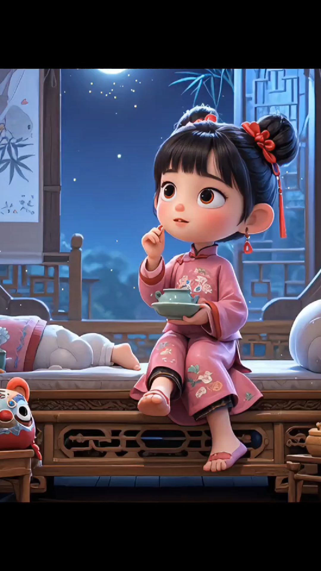 古诗插画《静夜思》