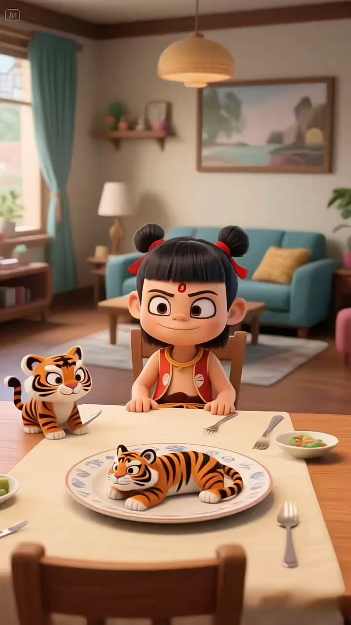 哪吒和妹妹都喜欢吃妈妈做的动物蛋糕