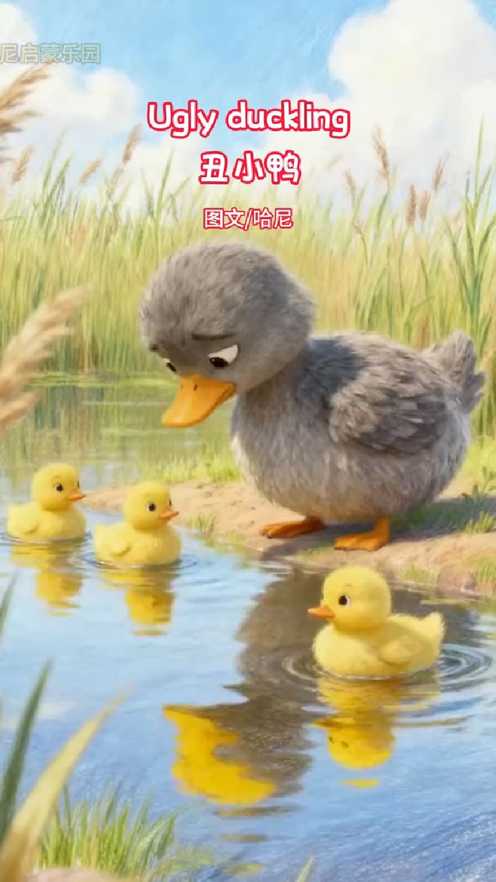 丑小鸭,最后变成美丽的天鹅。英语绘本。