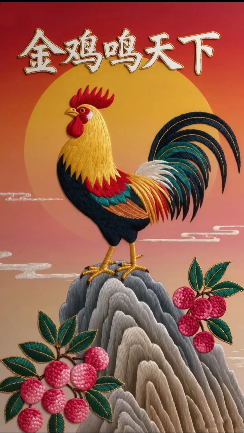 金鸡报晓，旭日东升，早安加油，大好前程。