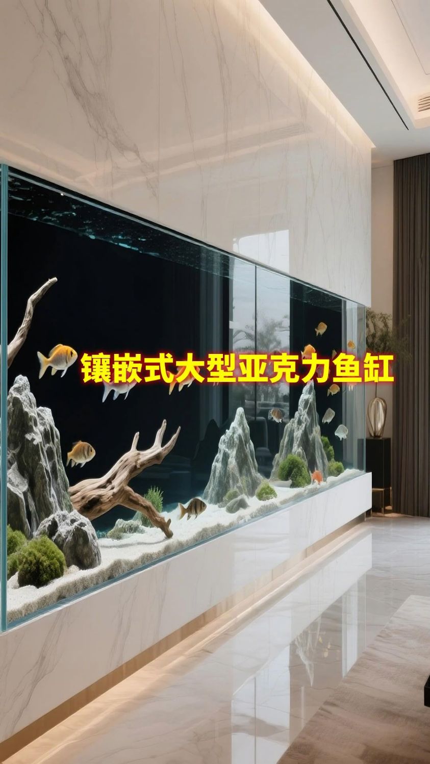 在别墅装了定制亚克力鱼客厅高档大气鱼缸设计安装别墅亚克力鱼缸