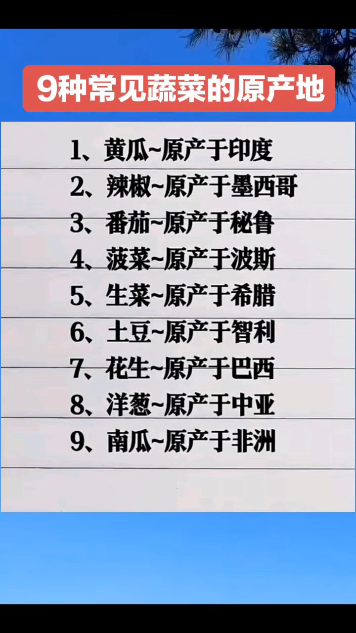 9种经常吃的蔬菜原产地