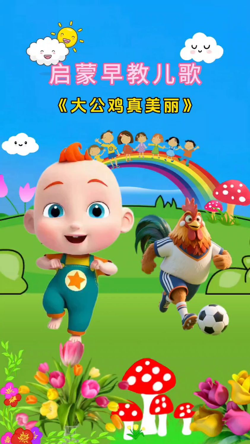 大公鸡真美丽,红红的鸡冠花衣