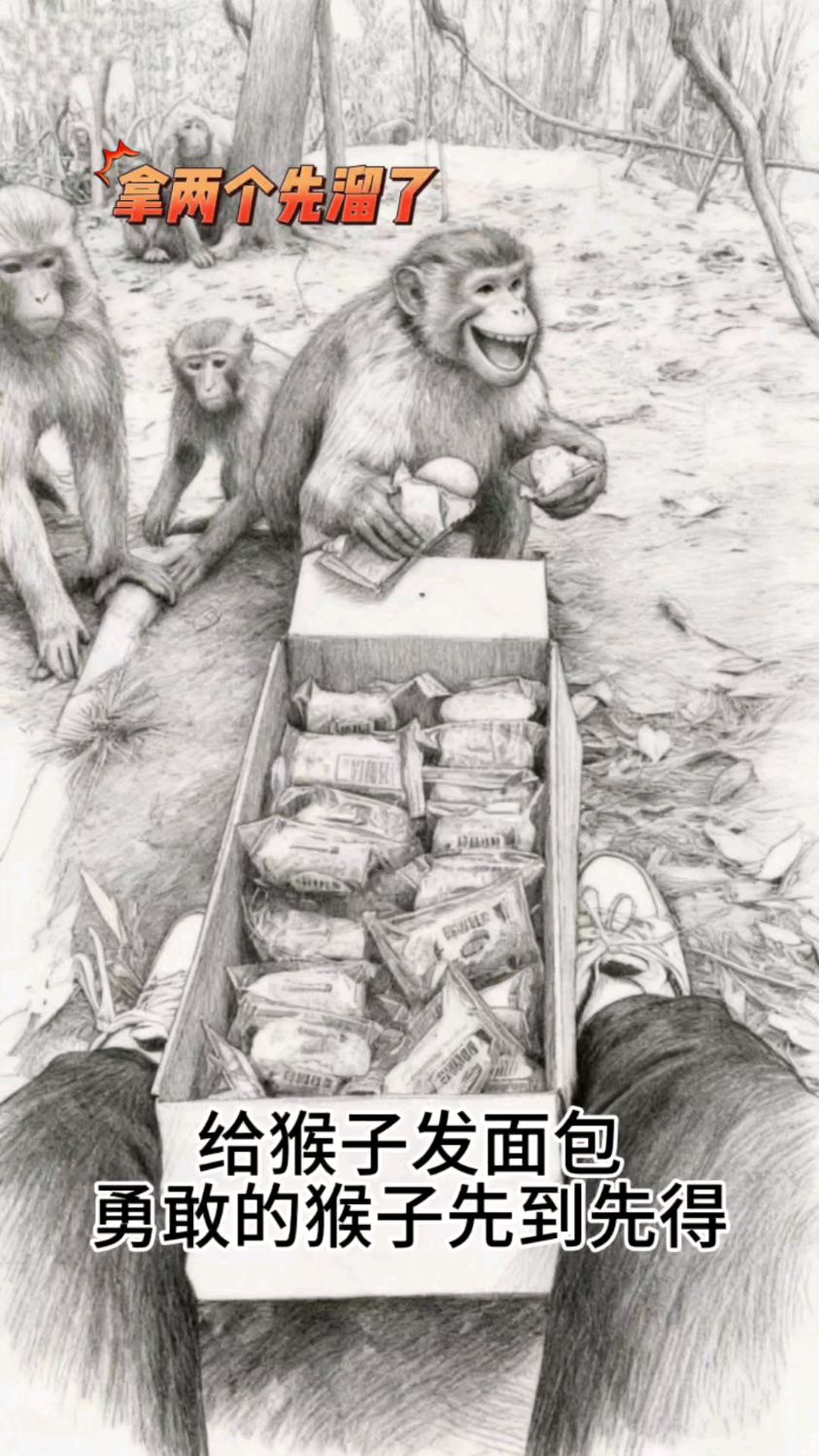 勇敢的猴子先吃面包!#灵魂画手 #搞笑视频 #搞笑动物