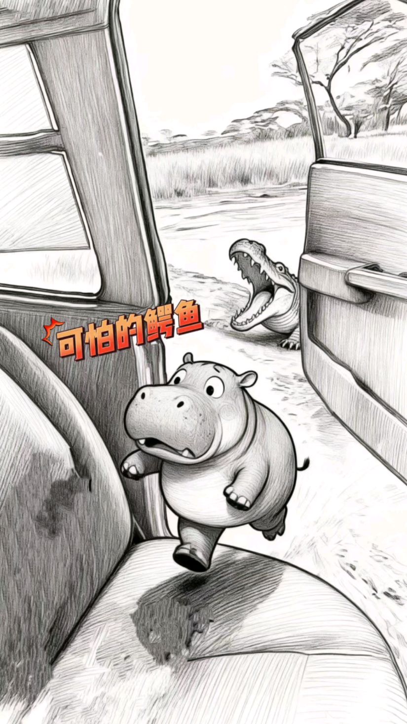 河马:可怕的鳄鱼在追我!#灵魂画手 #搞笑视频 #万物有灵